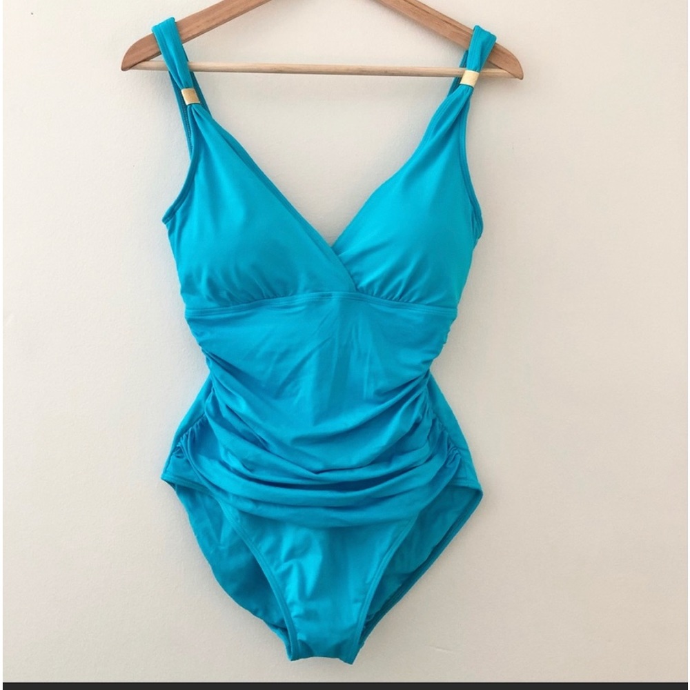 Ralph Lauren Laguna Solids Shirred Surplice Halter Mio Marina One Piece Swimsuit